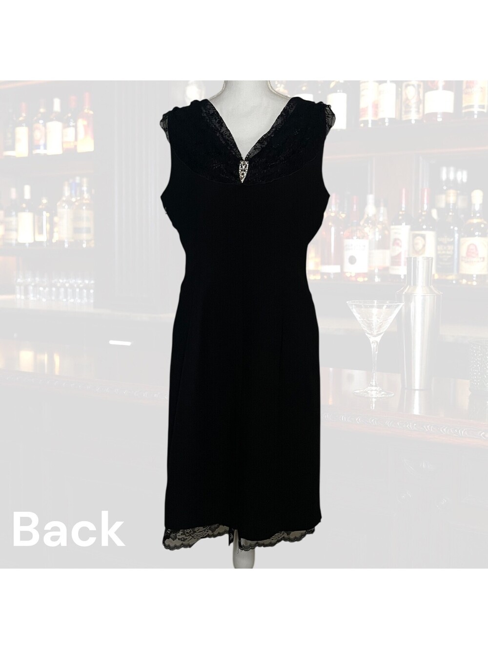 Vintage Size 12 Little Black Dress Robbie Bee Lace Sheath Cocktail Formal Midi